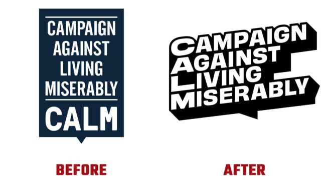 Campaign Against Living Miserably (CALM) Avant et Apres Logo (histoire)