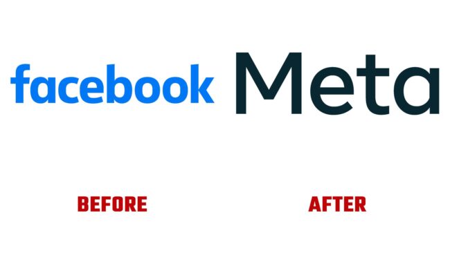 Meta (facebook) mot-symbole Avant et Apres Logo (histoire)