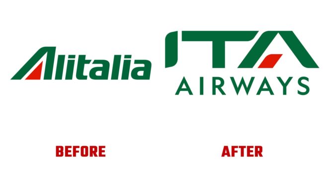 ITA Airways Avant et Apres Logo (histoire) Logo