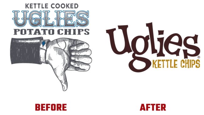Uglies Kettle Chips Avant et Apres Logo (histoire)