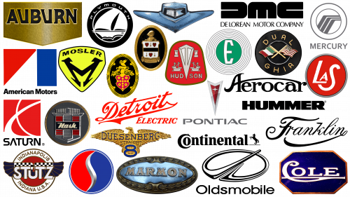 Anciens logos de voitures. Constructeurs automobiles américains disparus