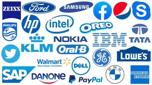 Logos bleus célèbres de marques populaires