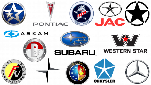 Logos de voitures célèbres avec des étoiles