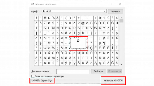 Table des symboles dans charmap